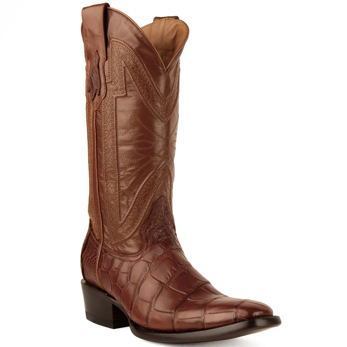 Ferrini Men's Stallion Alligator Belly Boots French Toe Handcrafted Cognac 1074126 - Imagen 2