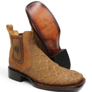 Fish Print Leather Square Toe Ankle Boots - Honey