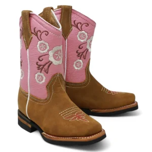 Girl's Genuine Crazy Leather Square Toe Boots