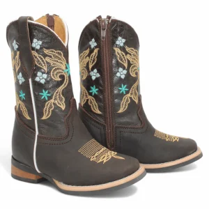 Girl's Genuine Leather Square Toe Boots - Chocolate