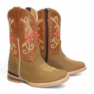 Girl's Genuine Suede Leather Square Toe Boots - Tan