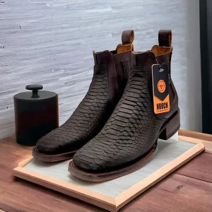 Python Print Square Toe Ankle Boots - Chocolate