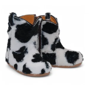 Kid's Genuine Leather Cowhide Hair Print Round Toe Boots