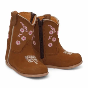 Girl's Genuine Leather Round Toe Boots - Brown