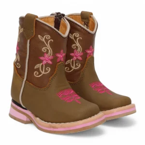 Baby Girl's Genuine Leather Square Toe Boots - Tan