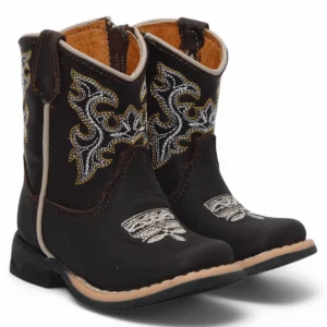 Baby Boy's Genuine Leather Square Toe Boots - Chocolate