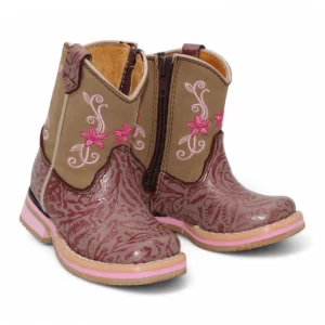 Baby Girl's Genuine Leather Square Toe Boots - Brown
