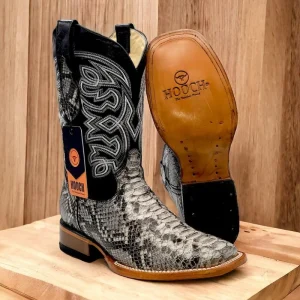 Men's Python Print Square Toe Boots - Natural