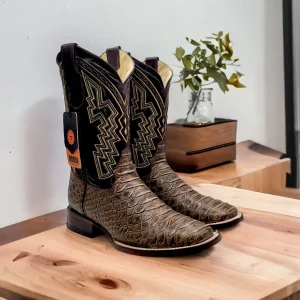 Men's Python Print Square Toe Boots - Light Brown