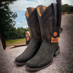 Men's Python Print Dubai Toe Leather Boots - Chocolate