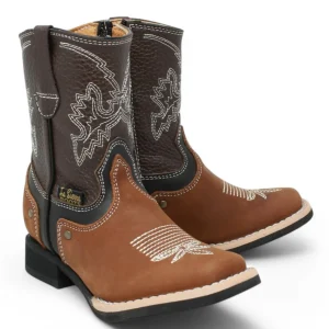 Kid's Genuine Leather Square Toe Boots Brown