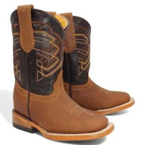 Kid's Genuine Leather Square Toe Boots - Tan