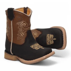 Kid's Genuine Leather Square Toe Boots -Chocolate