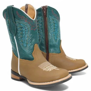 Kid's Genuine Suede Leather Square Toe Boots - Tan