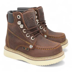 Bota Vaquera para Niño de Piel con Punta Moc Toe y Suela de Hule Antiderrapante Color Chocolate – Hooch Boots HBN80194