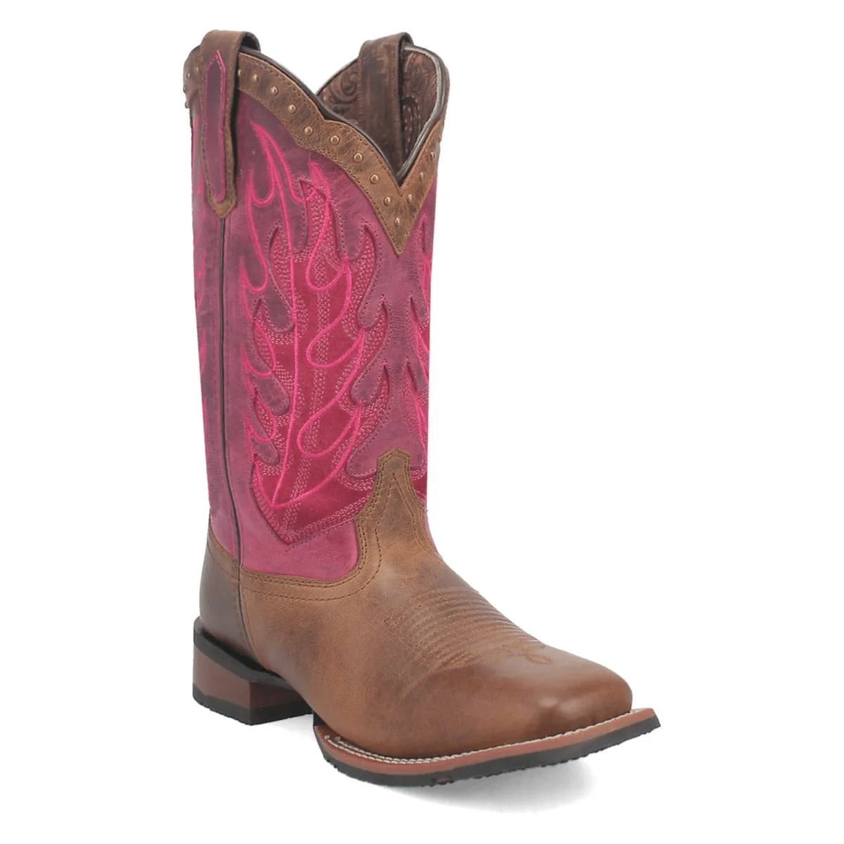 Laredo Women's Faye Broad Square Toe Leather Boots - Brown / Pink 3117 - Imagen 2