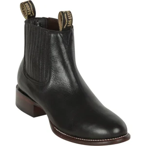 Botines Charros de Piel Original Punta Redonda Roper Color Negro - Los Altos Boots