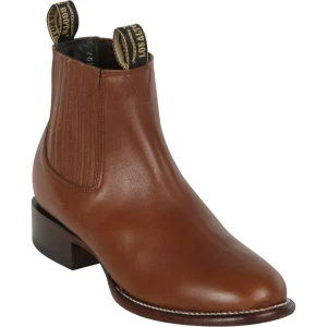 Botines Charros de Piel Original Punta Redonda Roper Color Cafe - Los Altos Boots