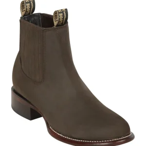 Botines Charros de Gamuza Punta Redonda Roper Color Tabaco - Los Altos Boots