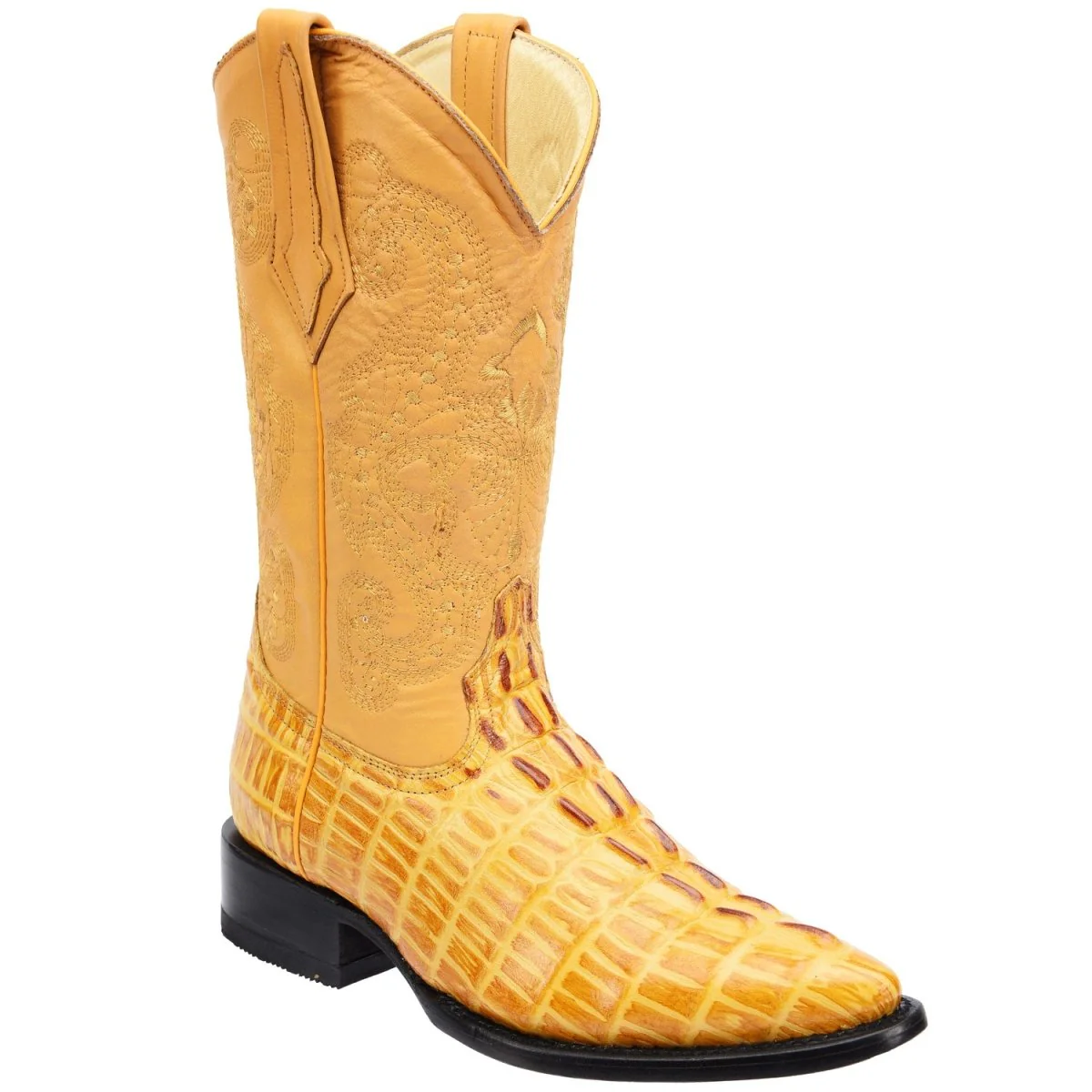 Men's Caiman Tail Print Leather J-Toe Boots - Buttercup