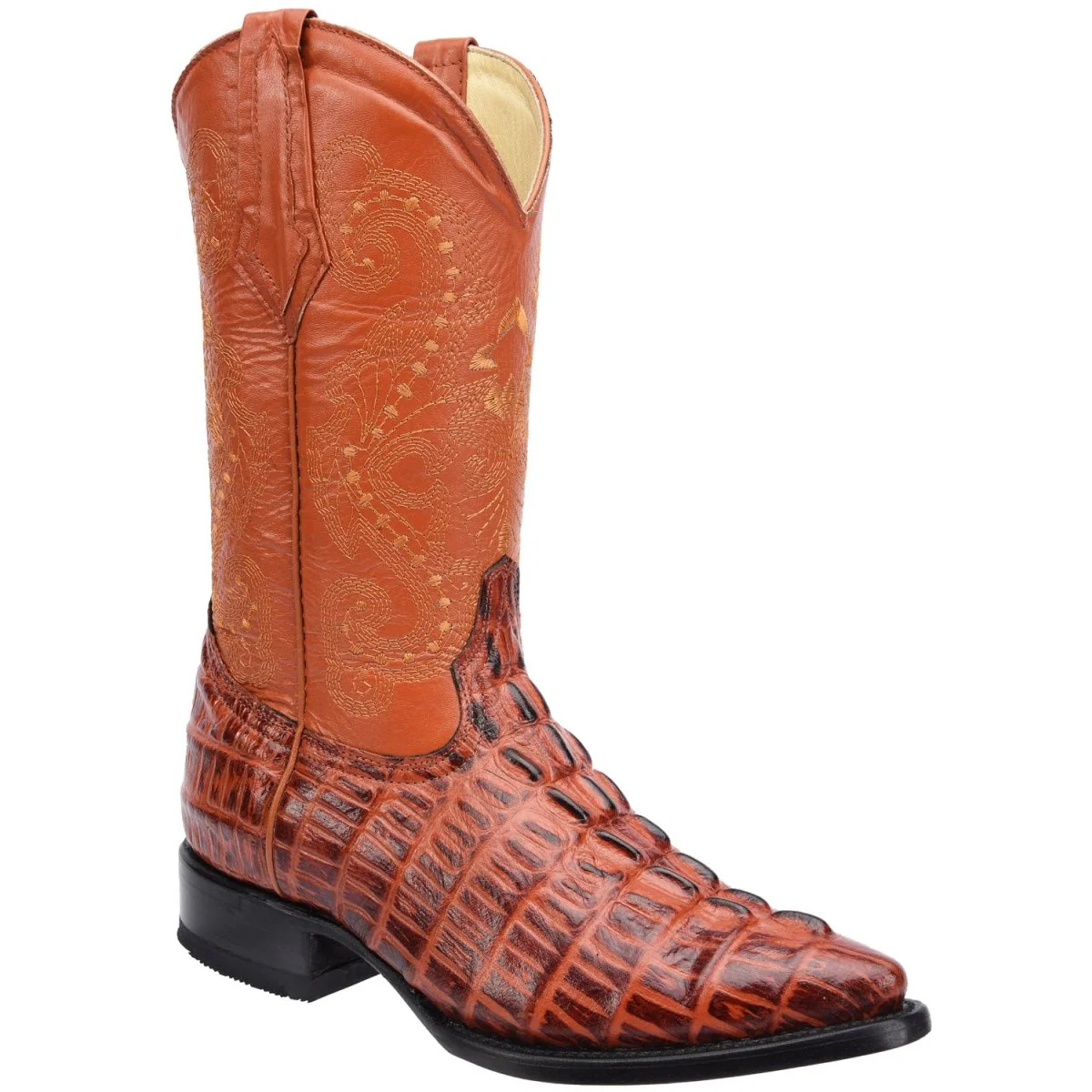 Men's Caiman Tail Print Leather J-Toe Boots - Cognac - Imagen 2