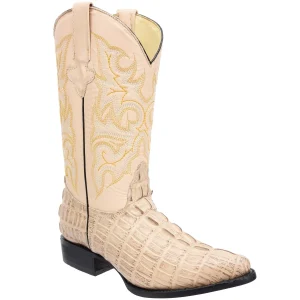 Men's Caiman Tail Print Leather J-Toe Boots - Oryx