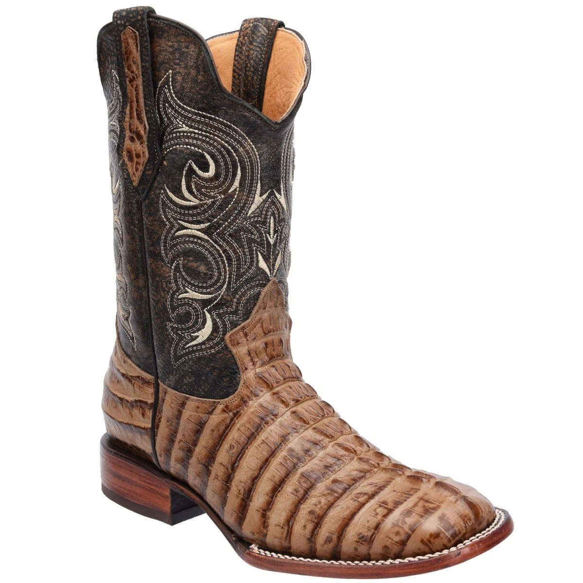 Men's Caiman Tail Print Leather Square Toe Boots - Oryx - Imagen 2