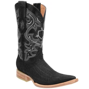 Men's Genuine Bull Shoulder Leather 3X Toe Boots - Black