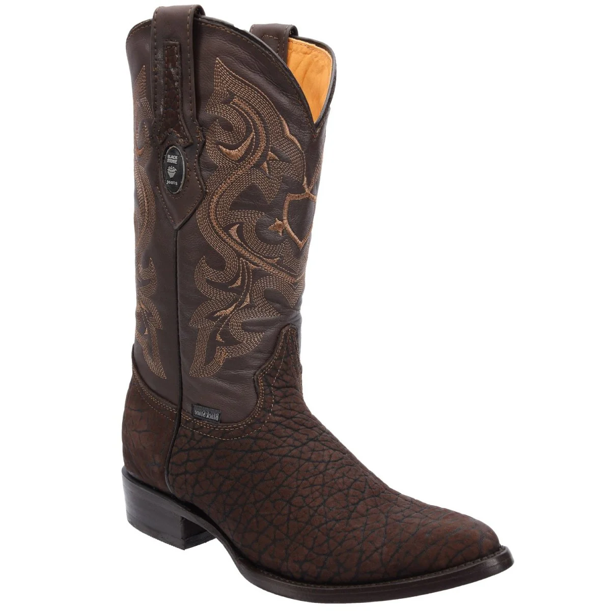 Men's Genuine Bull Shoulder Leather J-Toe Boots - Brown - Imagen 2