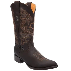 Men's Genuine Crazy Leather J-Toe Boots - Chocolate