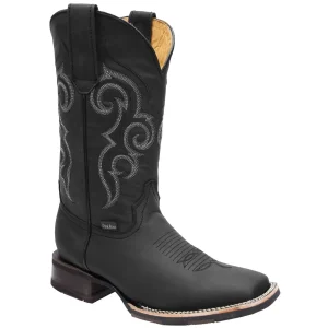 Bota para Hombre Cuadrade de Piel Original en color Negro- Rodeo Imports