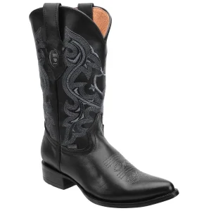 Men's Genuine Deer Leather J-Toe Boots - Black