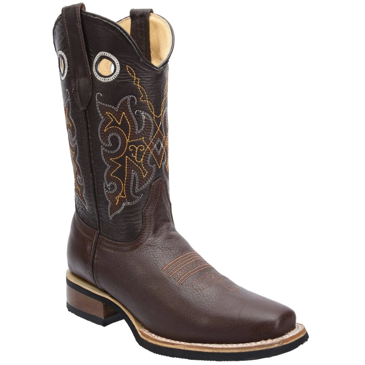 Men's Genuine Floter Leather Square Toe Boots Rubber Sole - Brown - Imagen 2