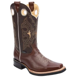 Bota de Piel Original Pull Up Cuadrada con Suela de Hule en Cafe- Diego Imports