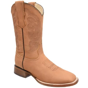 Men's Genuine Suede Leather Square Toe Boots - Honey