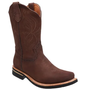 Men's Genuine Suede Leather Square Toe Boots Rubber Sole - Moka