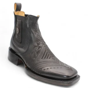 Men's Langer Engraving Square Toe Ankle Boots - Black