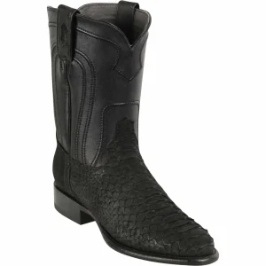 Botas de Piton Original Punta Redonda Roper Color Negro Gamusa - Los Altos Boots