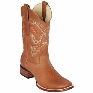 Botas de Piel Original Punta Cuadrada Ancha Color Miel - Los Altos Boots