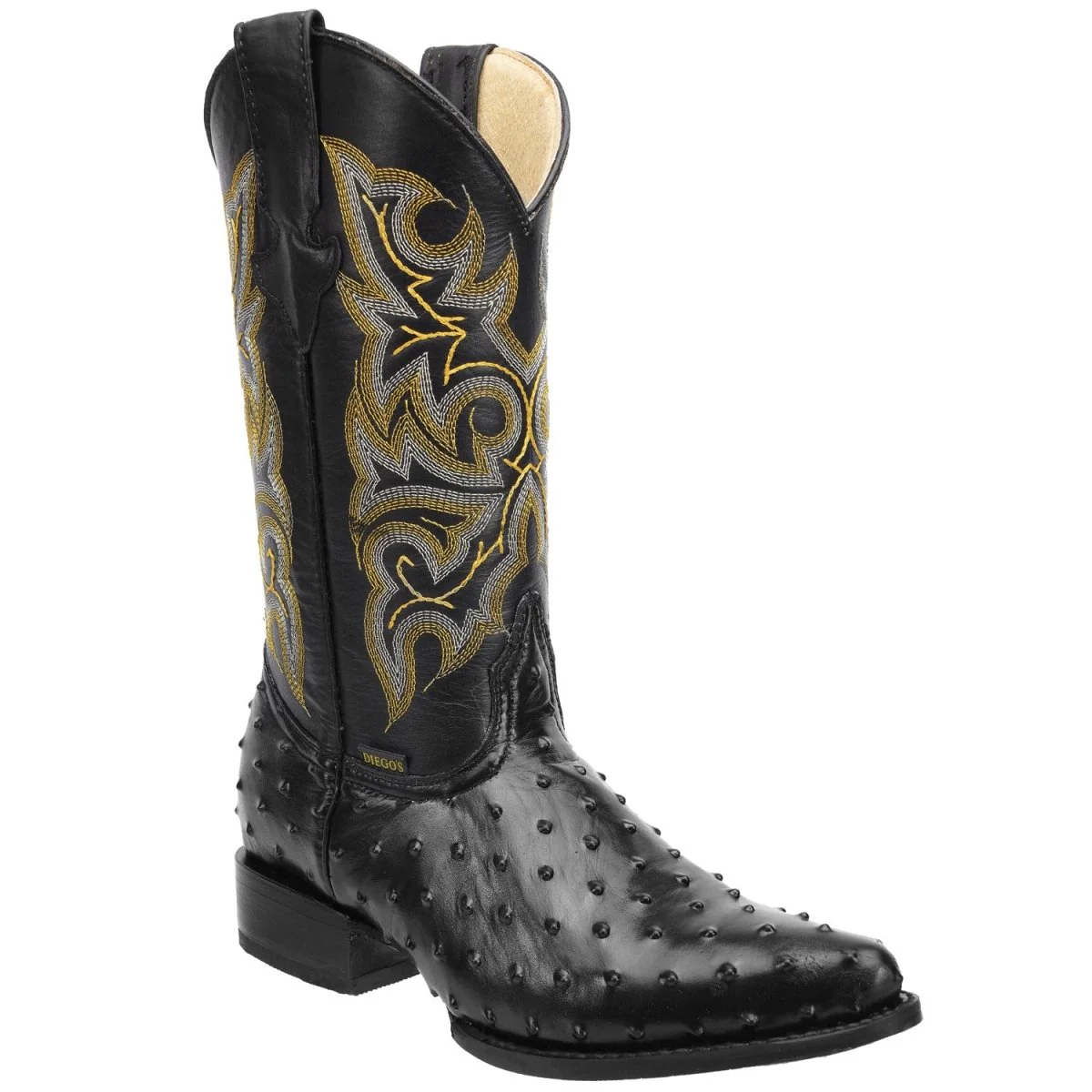 Men's Ostrich Print Leather J-Toe Boots - Black - Imagen 2