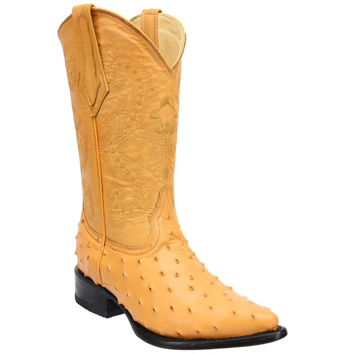 Men's Ostrich Print Leather J-Toe Boots - Buttercup