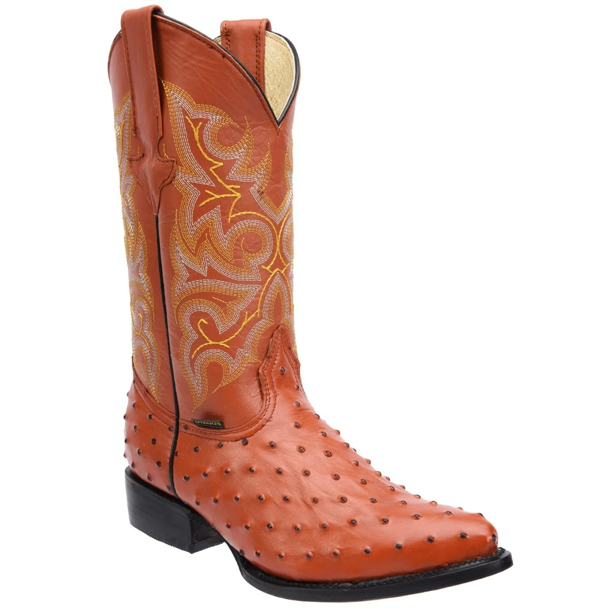 Men's Ostrich Print Leather J-Toe Boots - Cognac - Imagen 2