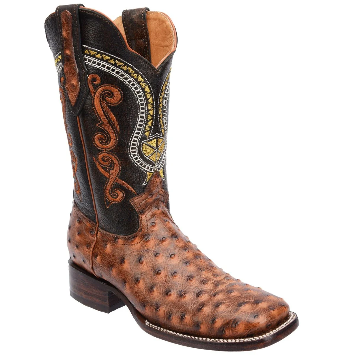 Men's Ostrich Print Leather Square Toe Boots - Shedron - Imagen 2