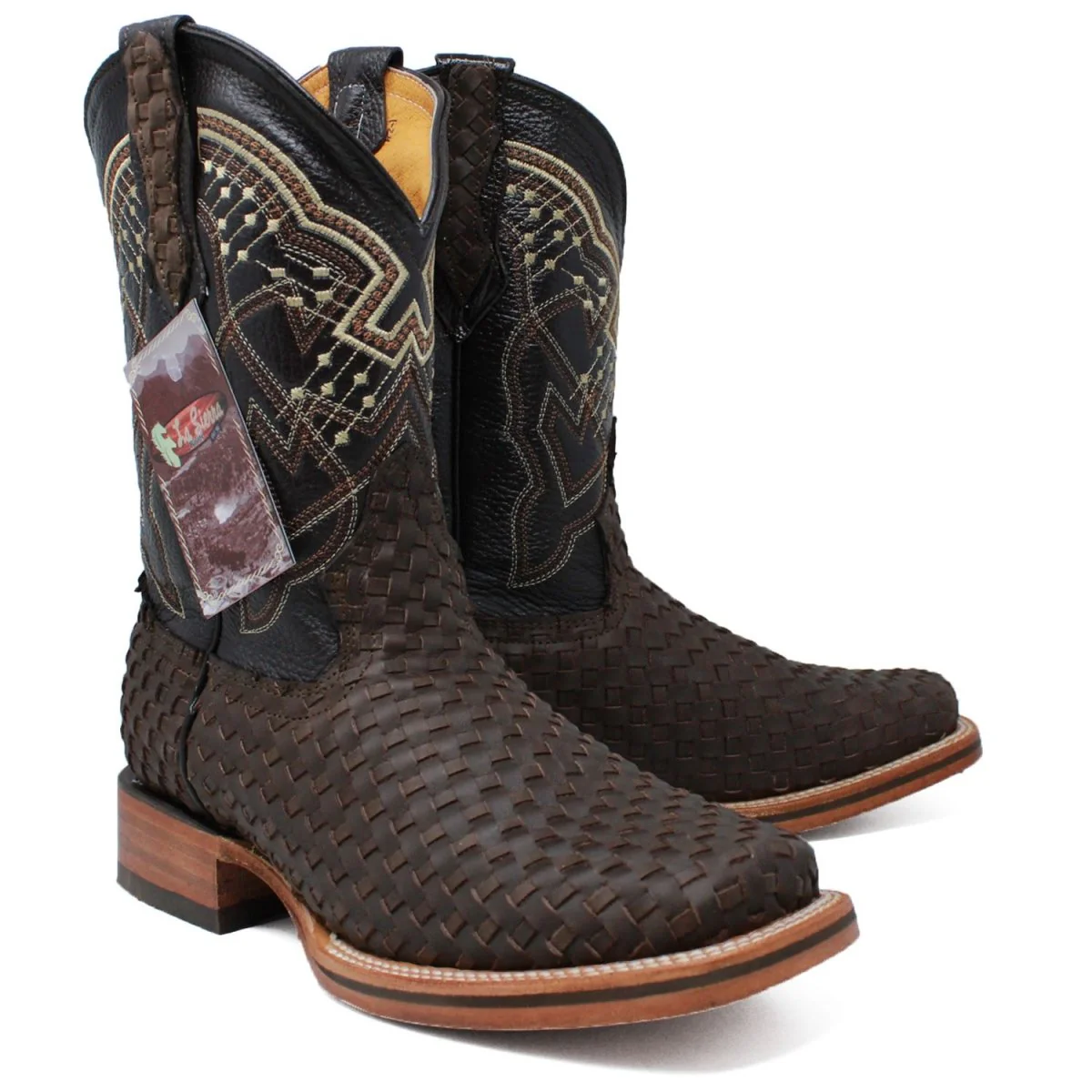 Men's Petatillo Woven Leather Square Toe Boots - Brown - Imagen 2
