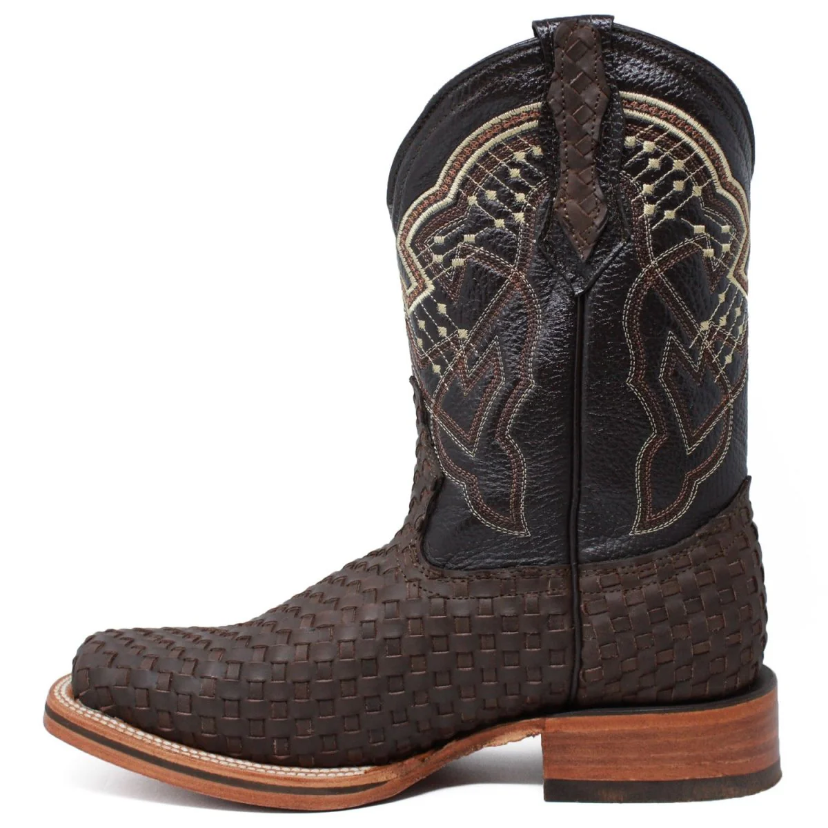 Men's Petatillo Woven Leather Square Toe Boots - Brown - Imagen 4