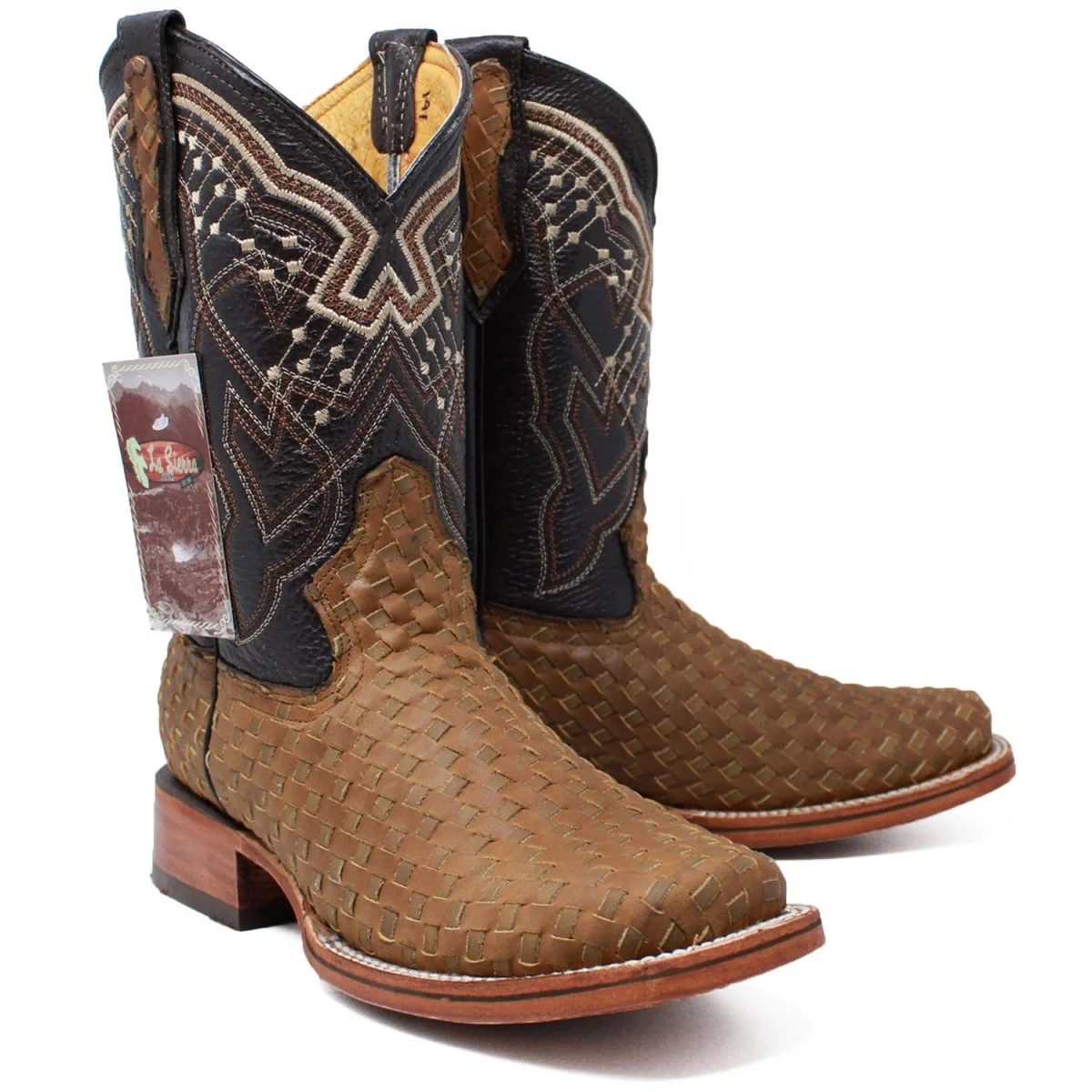 Men's Petatillo Woven Leather Square Toe Boots - Honey - Imagen 2
