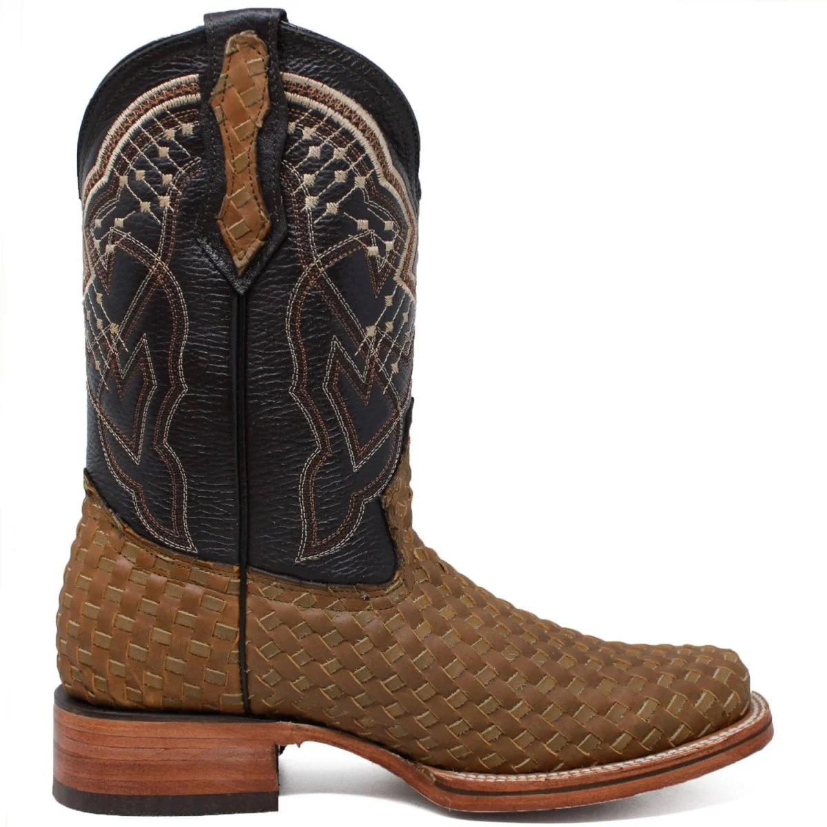 Men's Petatillo Woven Leather Square Toe Boots - Honey - Imagen 6