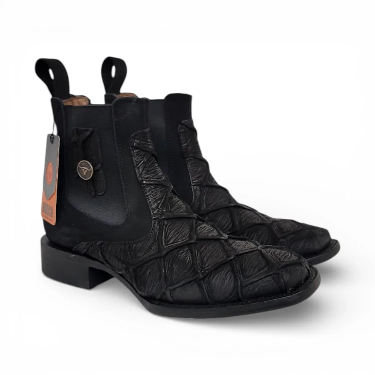 Mens Pirarucu Print Western Botin Black – Genuine Leather Square Toe H42RM7205 - Imagen 3