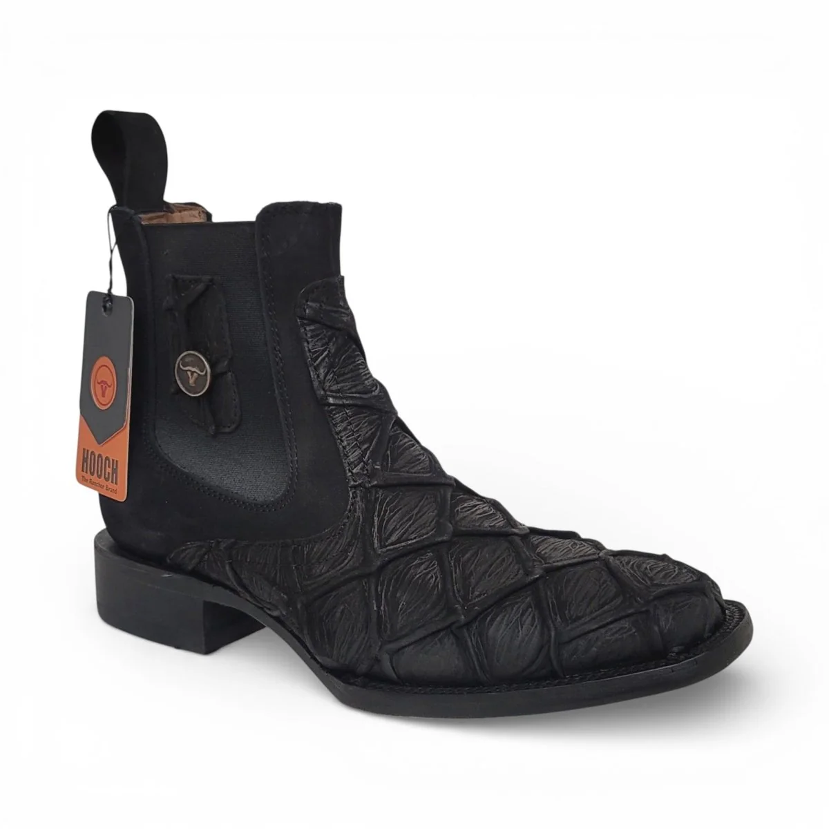 Mens Pirarucu Print Western Botin Black – Genuine Leather Square Toe H42RM7205 - Imagen 4
