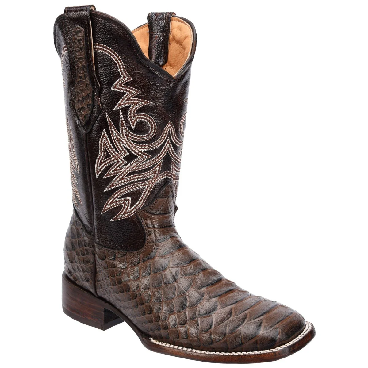 Men's Python Print Leather Square Toe Boots - Brown - Imagen 2